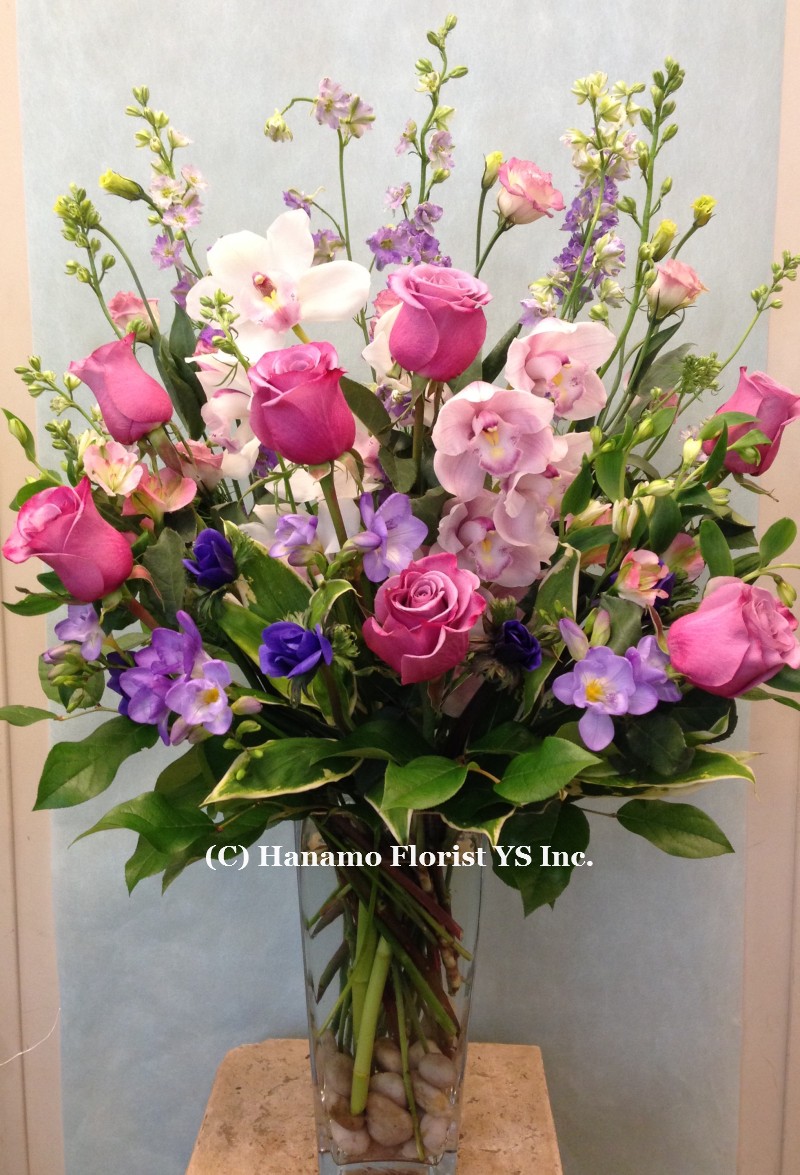 VALE805 Pink, White & Purple Flowers Vase Large